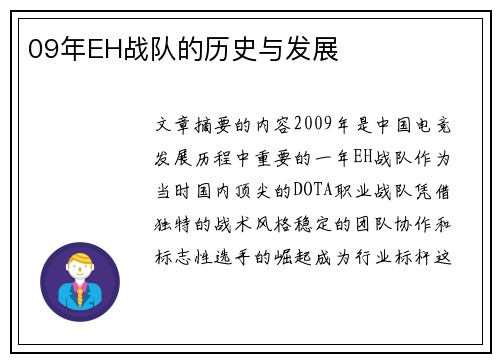 09年EH战队的历史与发展